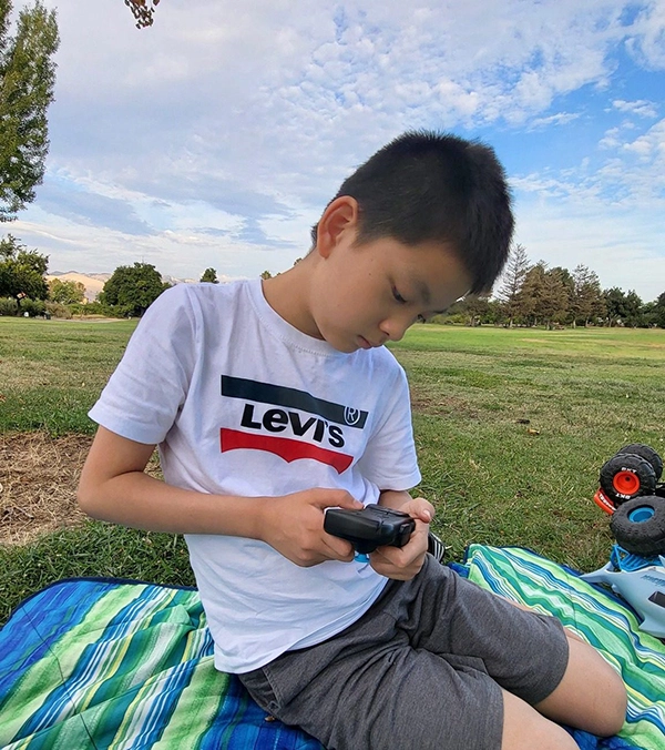 Sunny playing at Emma Prusch Farm Park with family